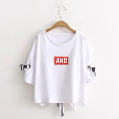 FTLZZ New Summer Crop Tops Women T Shirt Letter Print Short Sleeve Cotton Loose Yellow Black White Short T-shirt