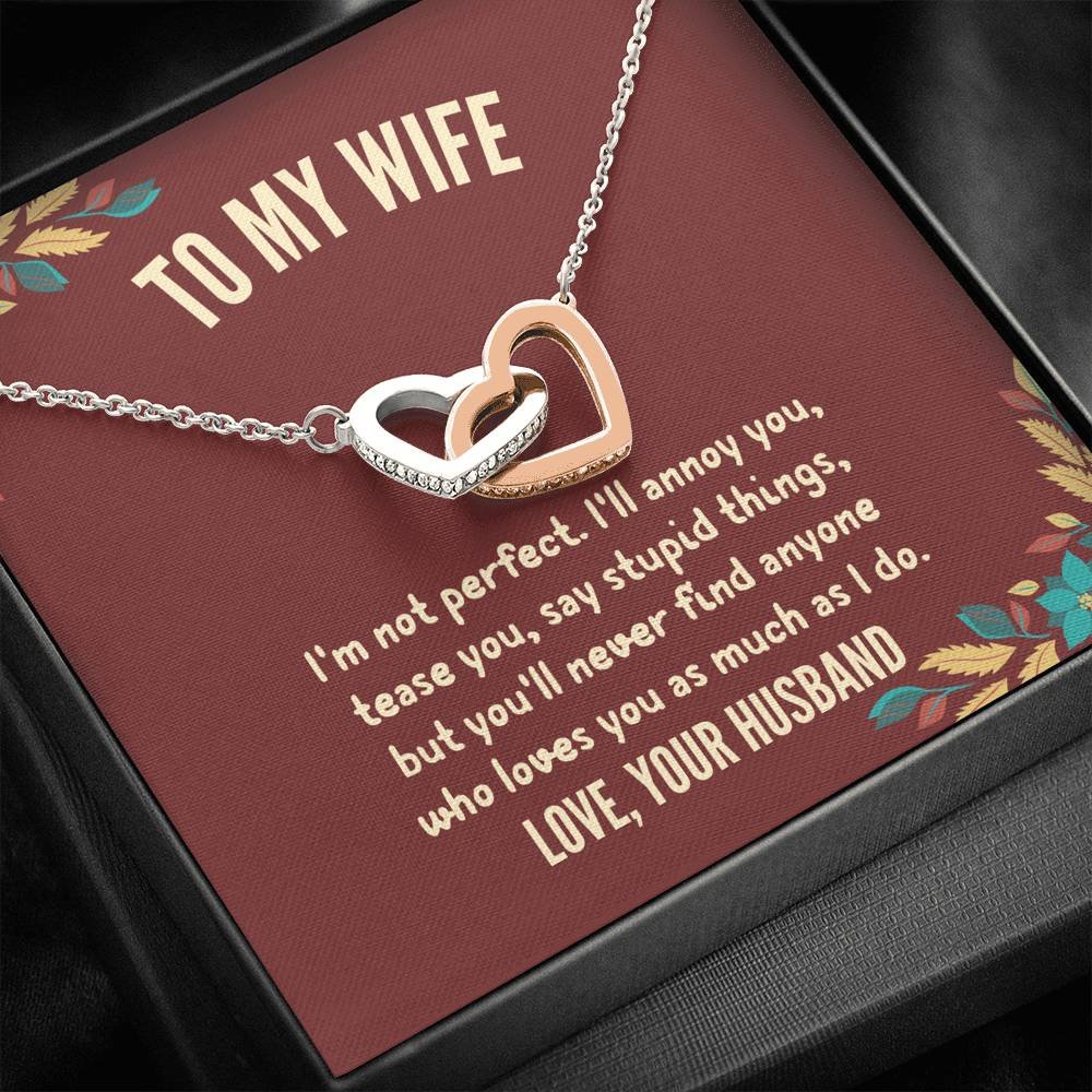 Husband To Wife - "I'm Not Perfect" Interlocking Hearts 3D Necklace