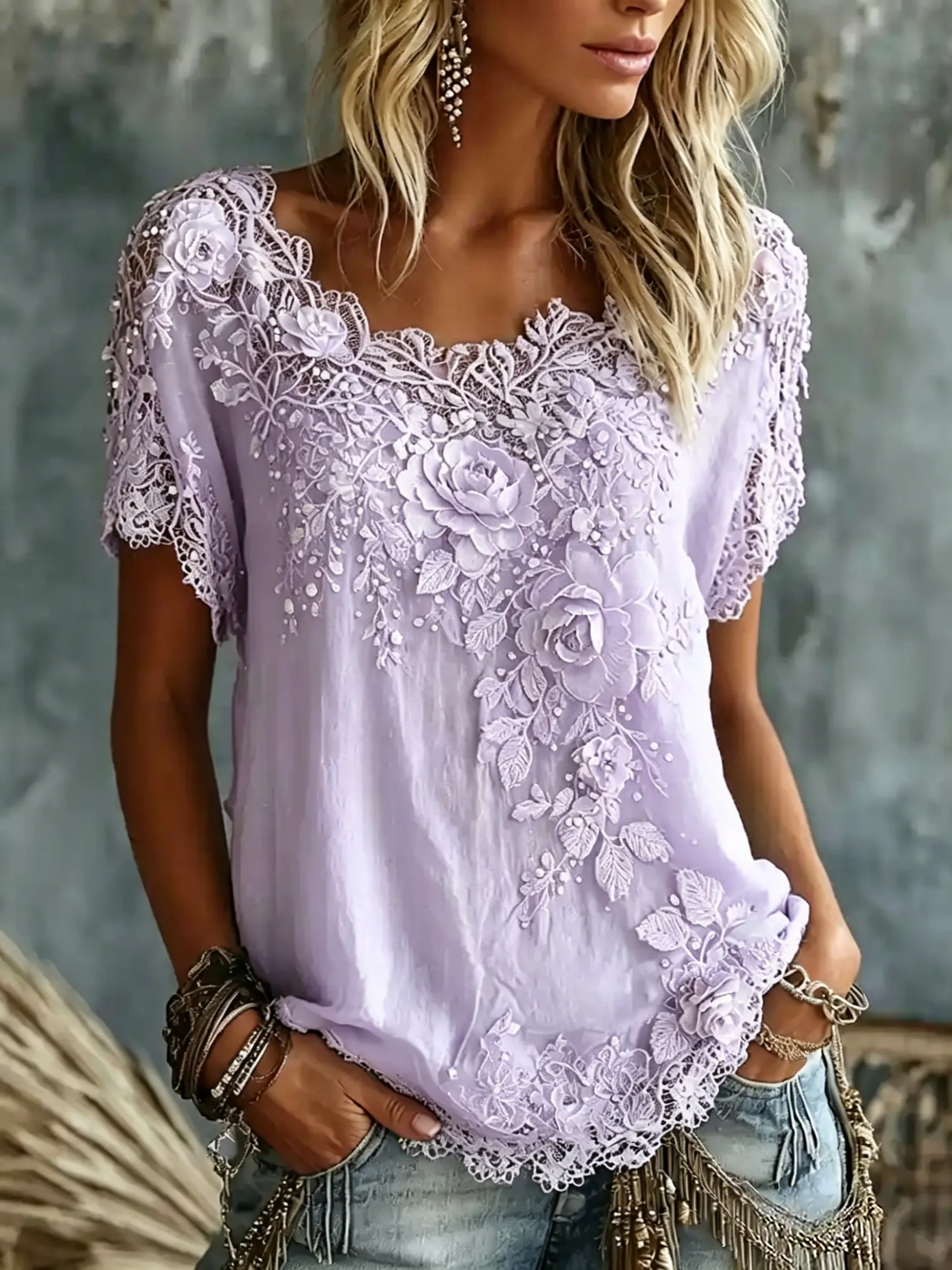 Women's Vintage Rose Floral Art Casual Cotton Linen Short-sleeved T-shirt elevenforest