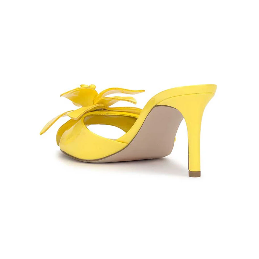 Yellow Flower Decor Open Round Toe Stiletto Heel Slides for Women