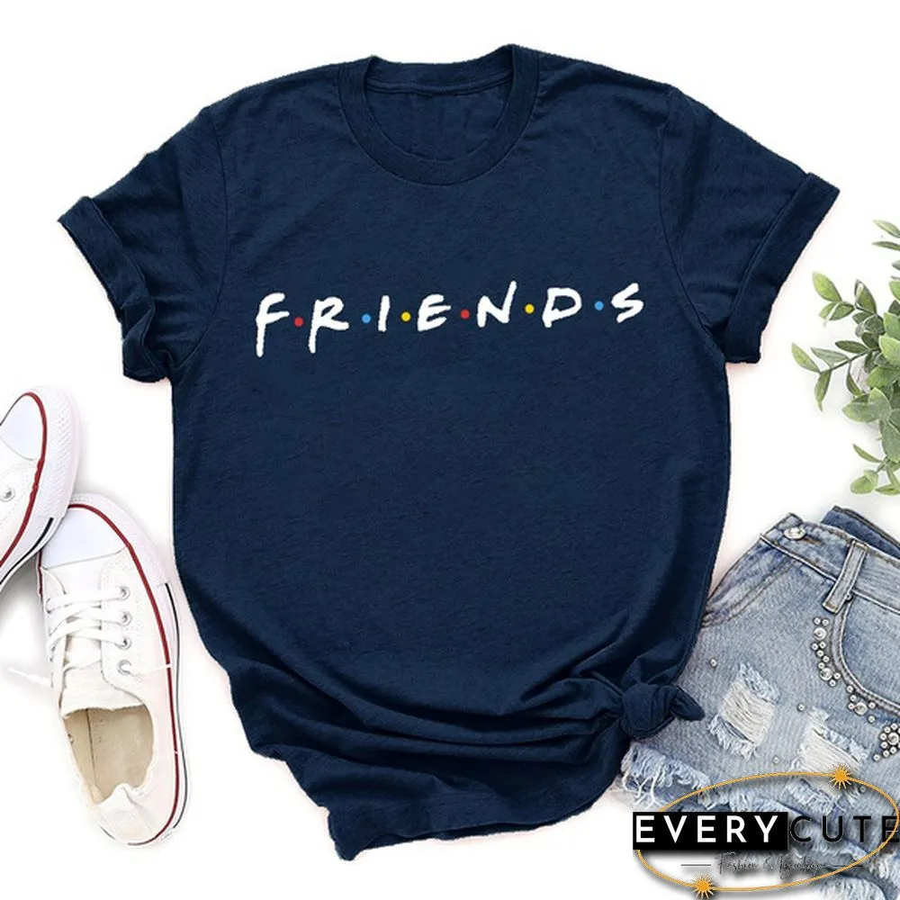 Women's Fashion Printed Friends Print T-shirts Summer Casual Loose Round Neck Creative Personalized T-shirts