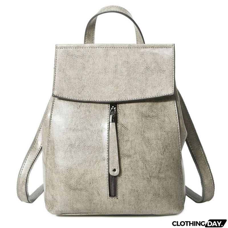 Vintage Zipper Solid Burnished Cow Split Backpack