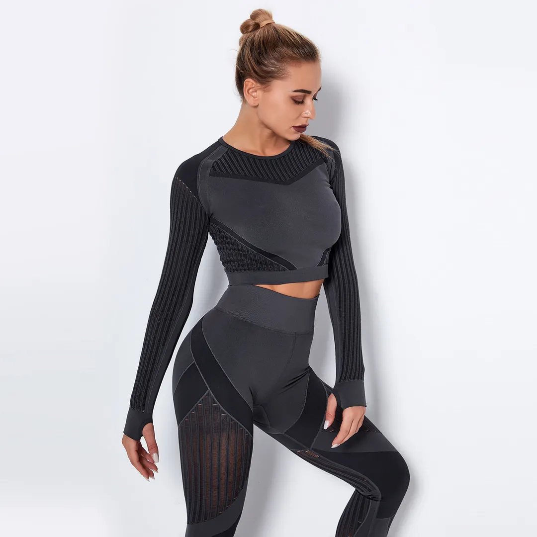 Ladies' active crop top long sleeve