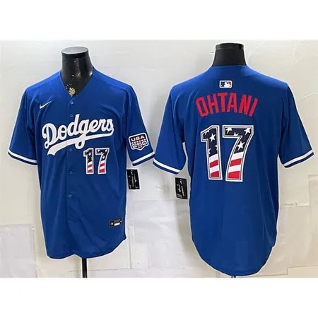 Men's Los Angeles Dodgers #17 Shohei Ohtani Royal 250 Fourth of July Stitched Baseball Jersey