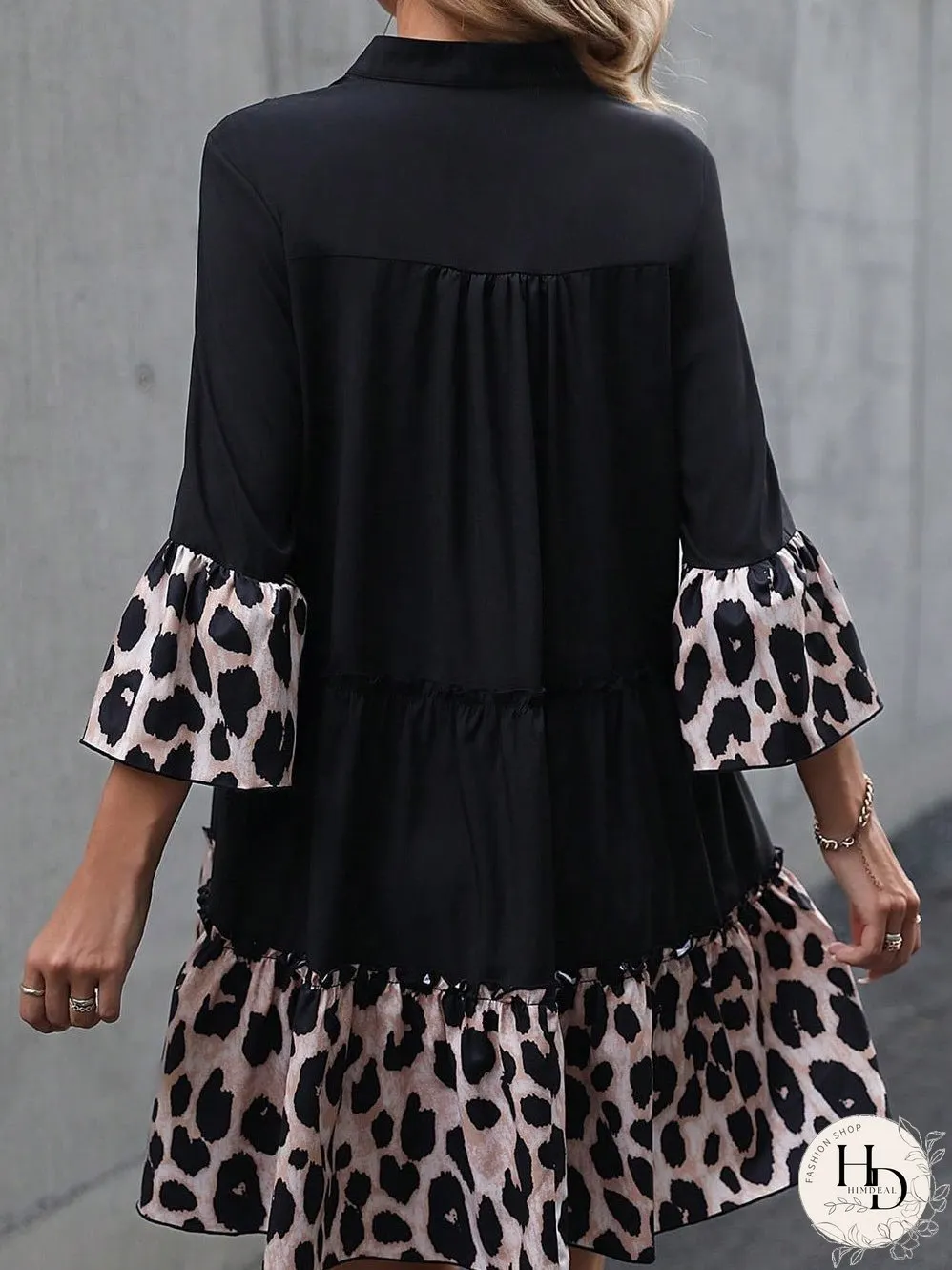 Fierce Elegance Black Leopard Ruffle Plus-Size Dress