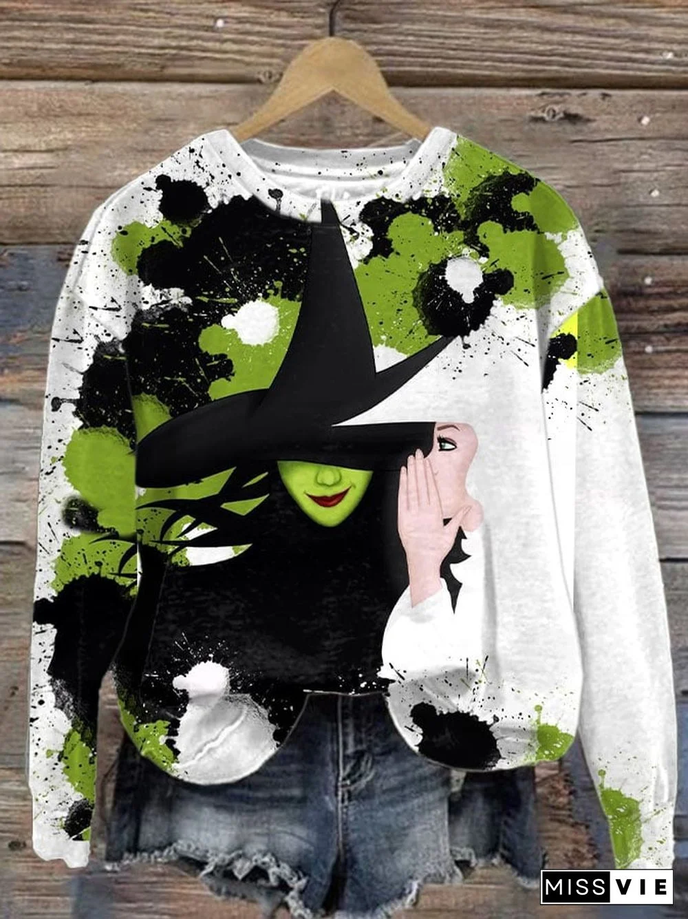 Women'S Halloween Witch Print Long Sleeve Sweatshirt