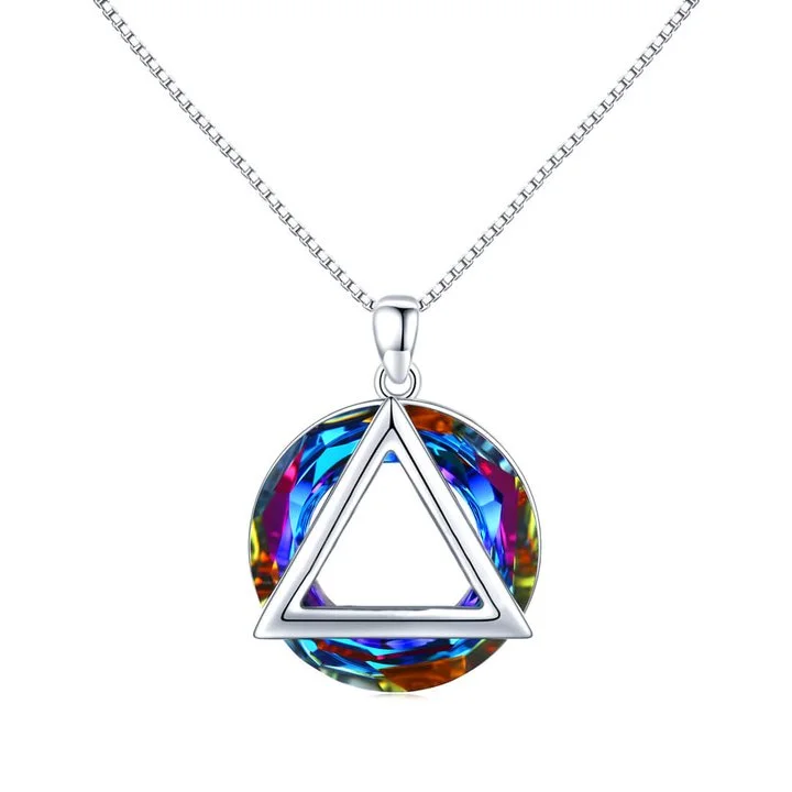 S925 A Happy Life is Built upon BALANCE Crystal Circle Triangle Necklace