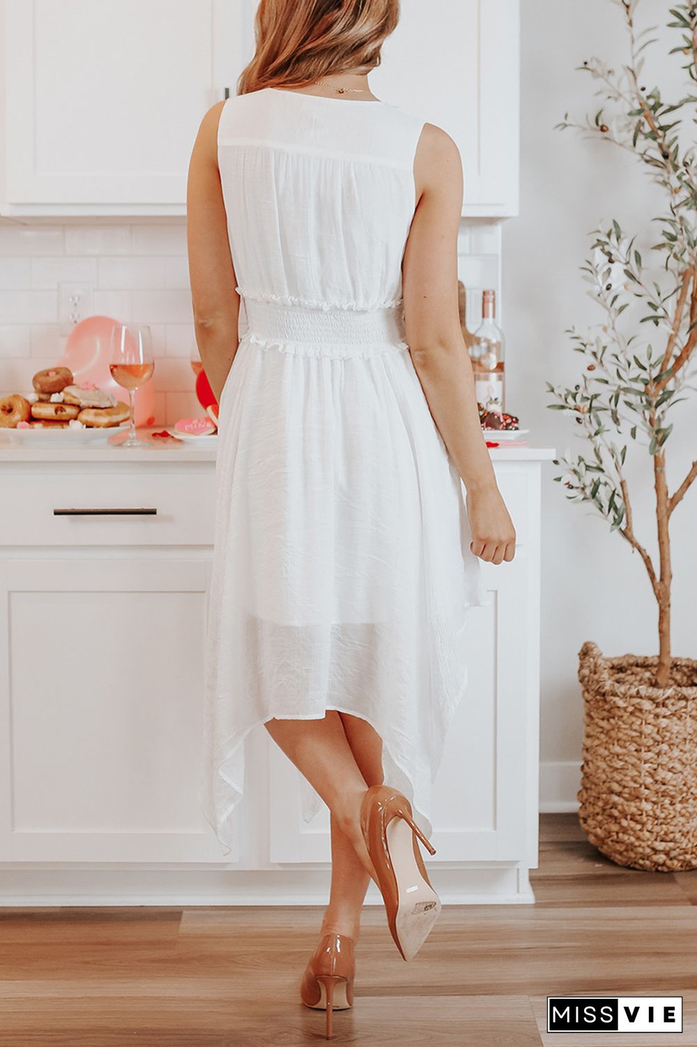 Casual Solid Split Joint V Neck Irregular Dress Dresses