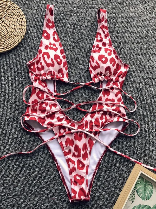 Leopard&Snakeskin Scrunch One Piece Swimsuit
