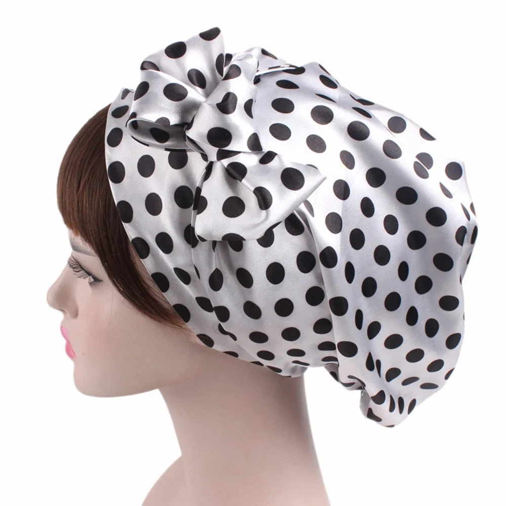 New Soft Silk Women Night Sleep Head Wear Shower Wrap Cap Adjustable Ladies Long Hair Care Bonnet Scraf Satin Hat Accessories