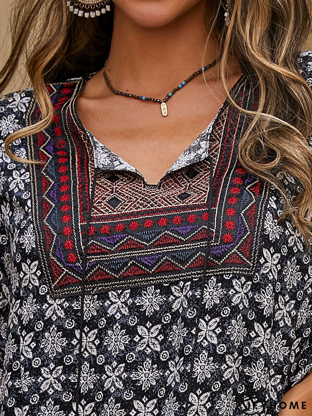 Half Sleeve Floral-Print Weaving Dress | IFYHOME