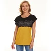 Gioiacombo&trade; Top a maniche corte da donna con pannello in pizzo