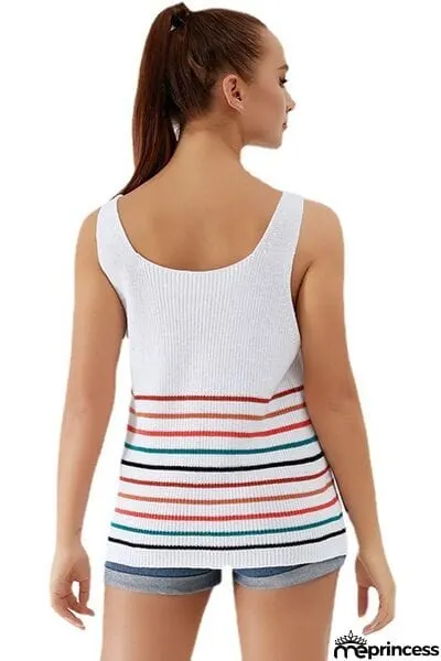 Striped V-Neck Wide Strap Tank