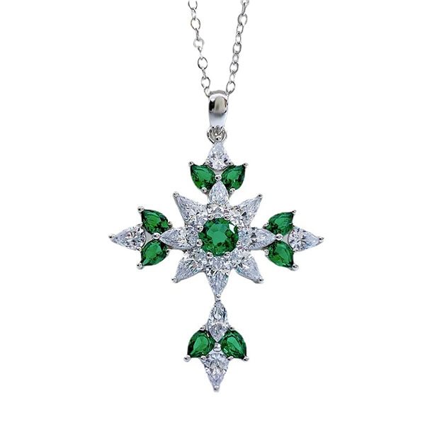 Vintage Flower Cross Diamond Necklace