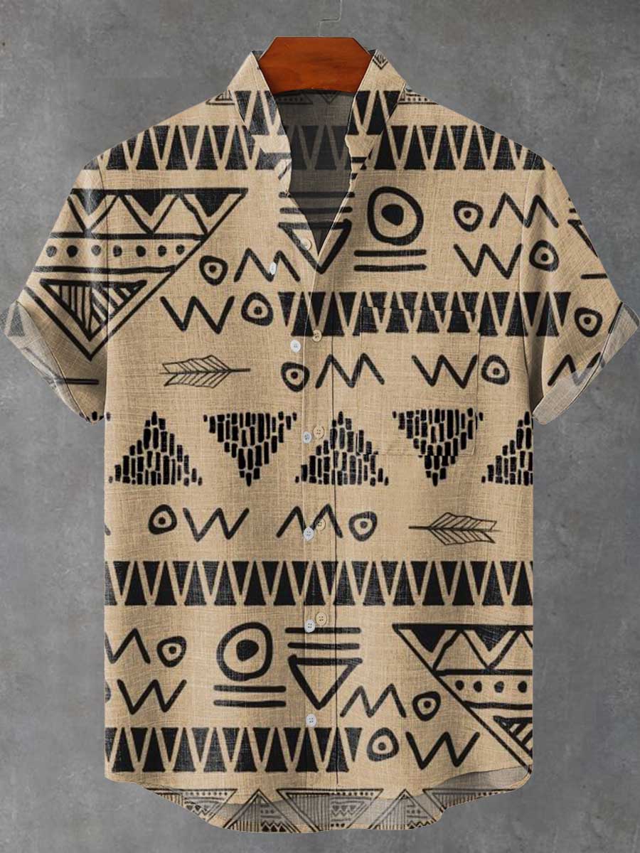 Art Abstract Geometric Lines Vintage Print Casual 100% Cotton Shirt