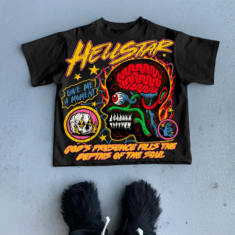Men's Hellstar-Burning Soul Graphics 100% Cotton Casual T-Shirt