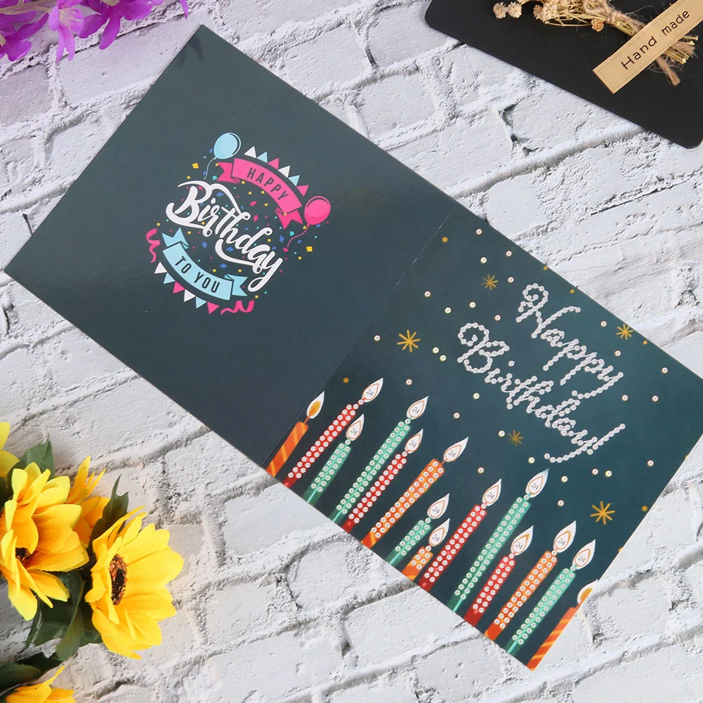 12pcs Diamond Painting Greeting Card - Rhinestone - Embroidery for Birthday【With White Envelope】