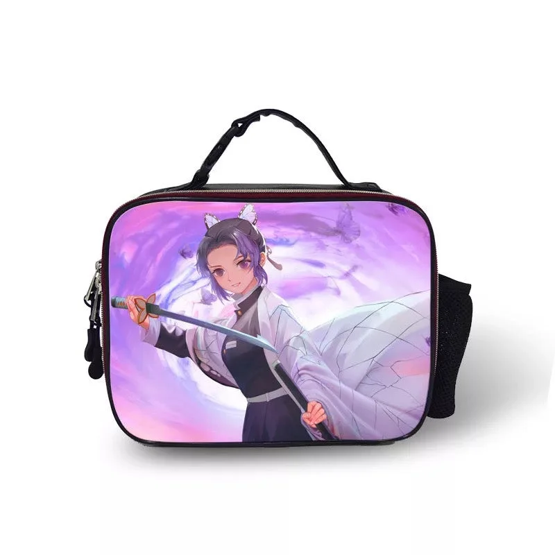 Buzzdaisy Demon Slayer Kimetsu no Yaiba #13 PU Leather Portable Lunch Box School Tote Storage Picnic Bag