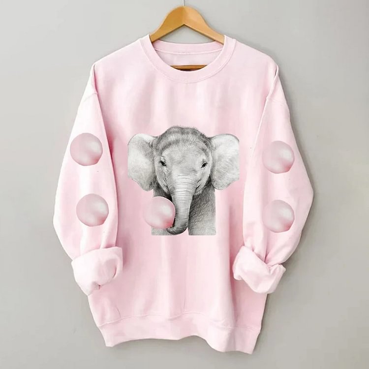 Comstylish Elephant Print Round Neck Long Sleeved Sweatshirt