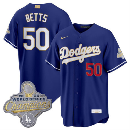 Men's Los Angeles Dodgers #50 Mookie Betts Royal 2026 Alternate Gold Collection Stadium Jersey AEBB