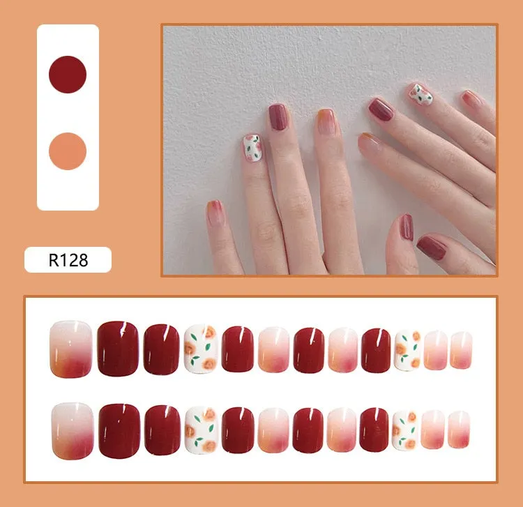 Fake Nail Patch Short Paragraph Ballet Nails Green & White color Finished Nail Piece 24PCS Glue Type nails set free shipping-Nail Inspo