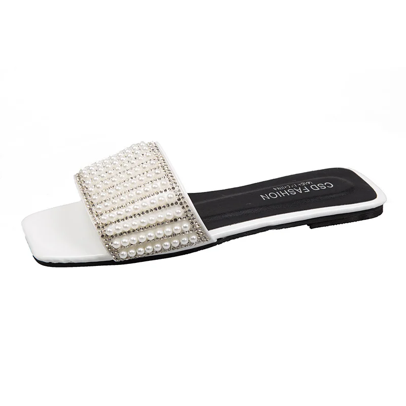Tanguoant Tanguoant New Color Water Diamond Flat Bottom Slippers Female Korean Version Of A Word Cool Drag Female Women Slippers No