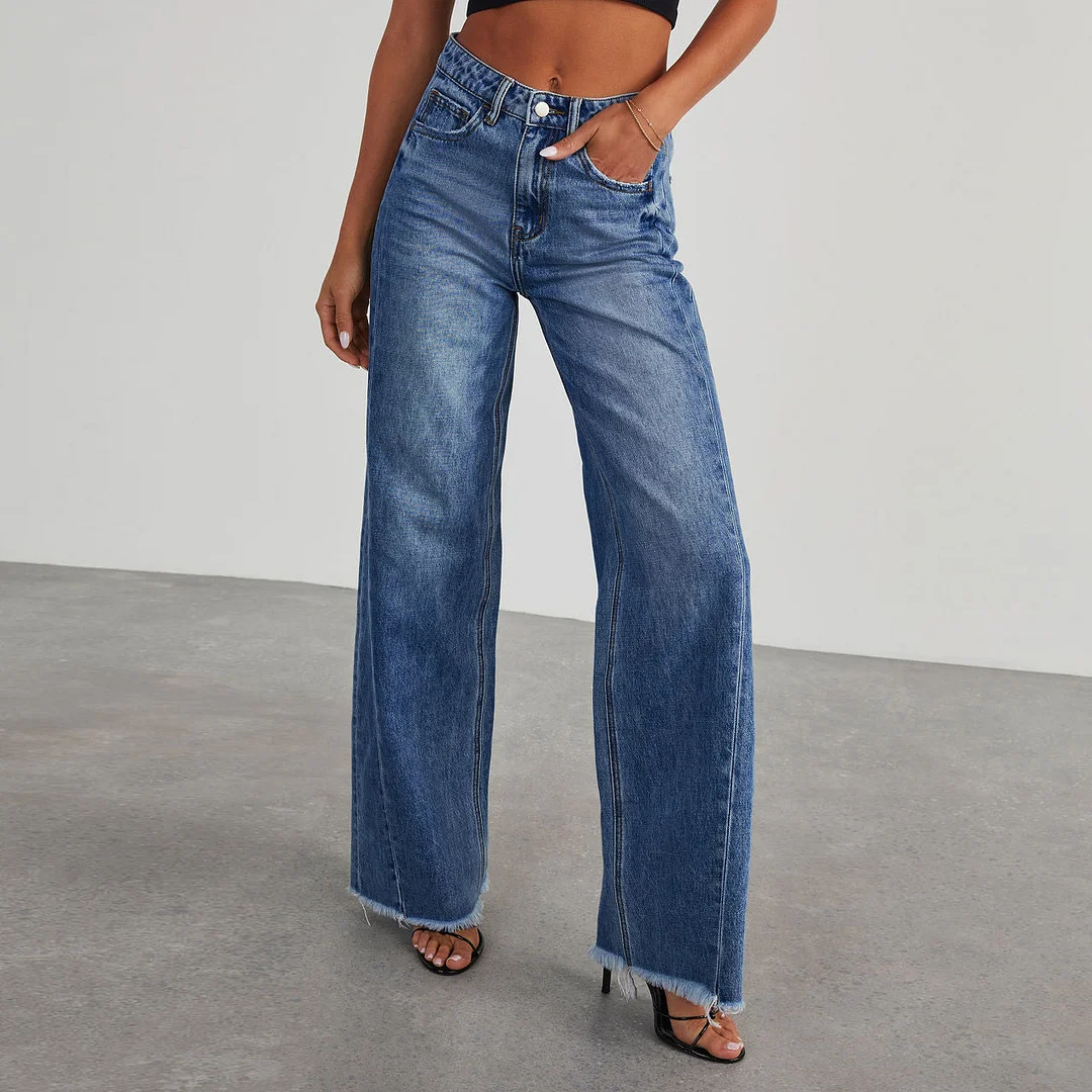 Women's Loose Casual Straight Wide Leg Denim Jeans