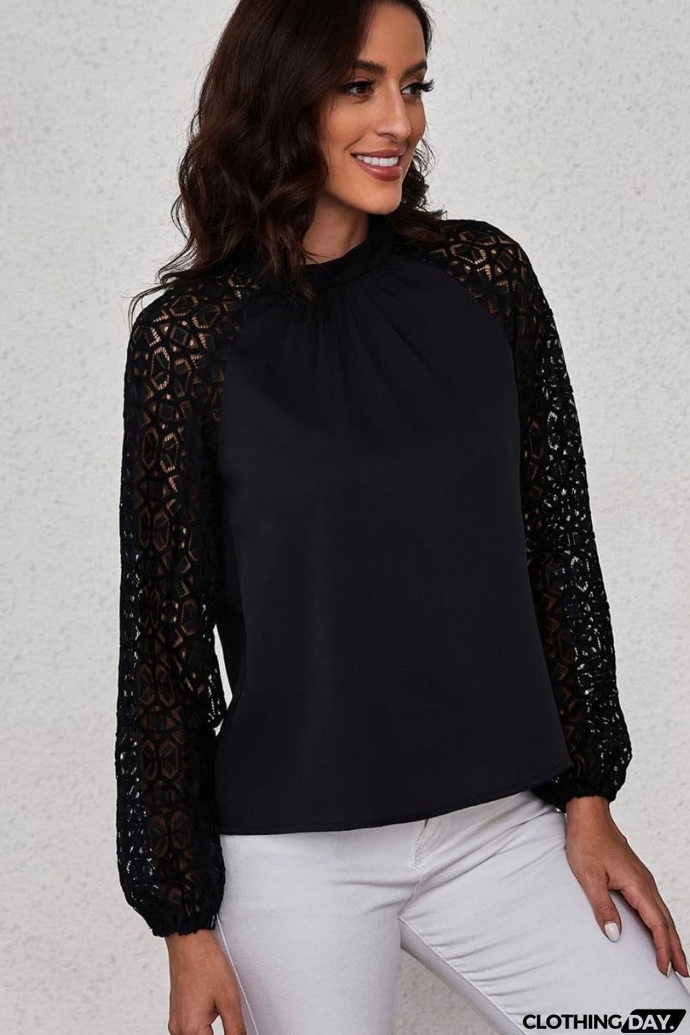 Lace Raglan Sleeve Gathered Detail Blouse