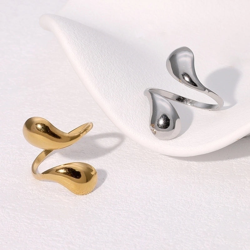 Modern Style Minimalist Water Droplets 304 Stainless Steel 18K Gold Plated Open Rings