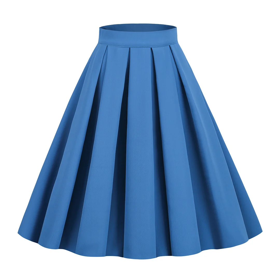 Vintage pleated solid A-line waistband  versatile fluffy skirt