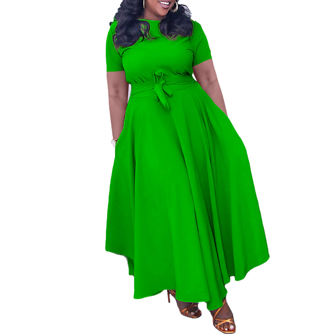 Women's Summer Fashion Chic Solid Short Sleeve A-Line Africa Plus Size Dress