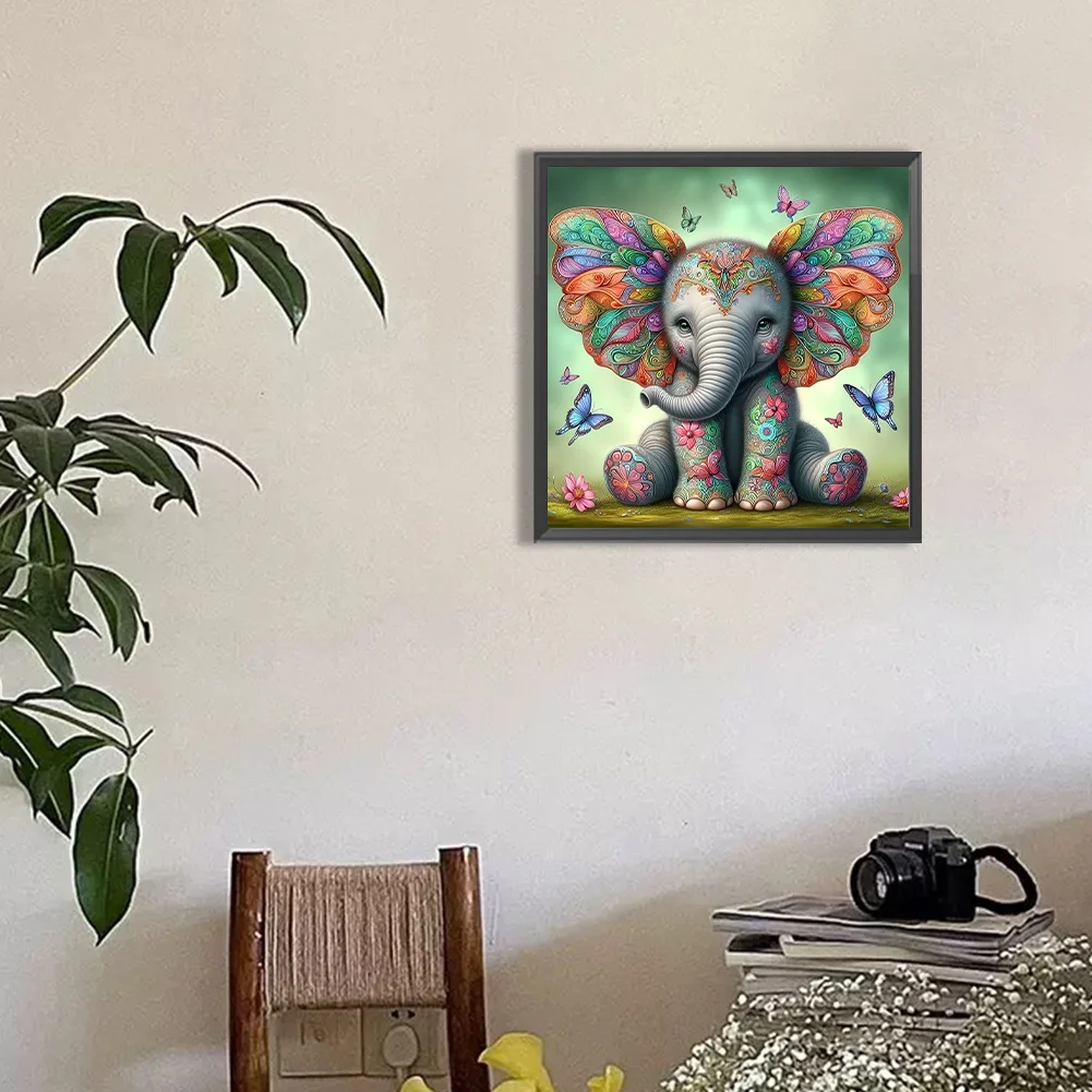 Diamond Painting - Full Round Drill - Butterfly Elephant(Canvas|30*30cm)