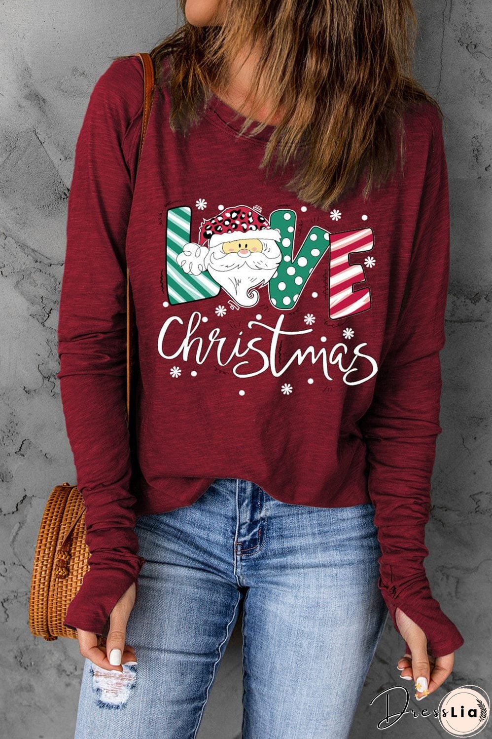 Christmas Love Red Santa Claus Thumbhole Sleeve Top