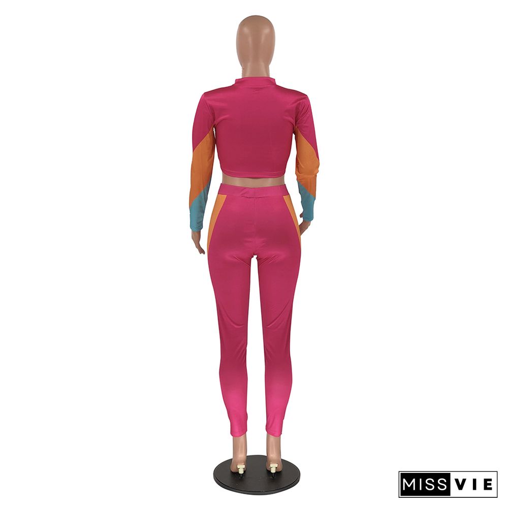 Hot-selling Color Block Mosaic Printing Leisure Two-piece Set