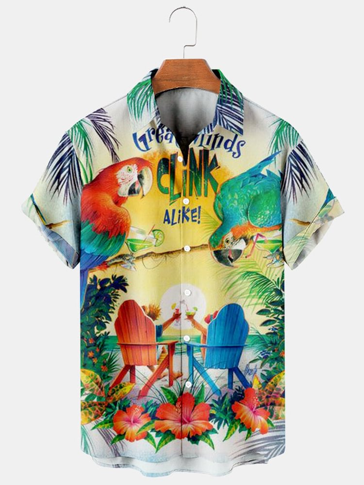 Sunset Parrot Print Men's Short Sleeve Shirt