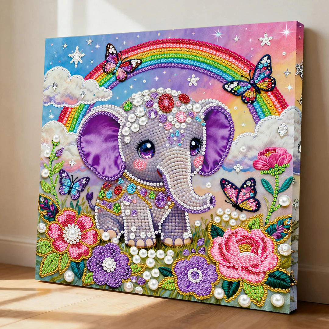 Elephant DIY Pearl Art Diamond Painting Kit for Adult Home Decor 25x25cm With Frame