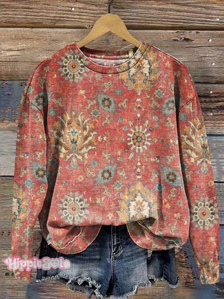 Women’s Retro Ethnic Pattern Print Casual Sweatshirt / S
