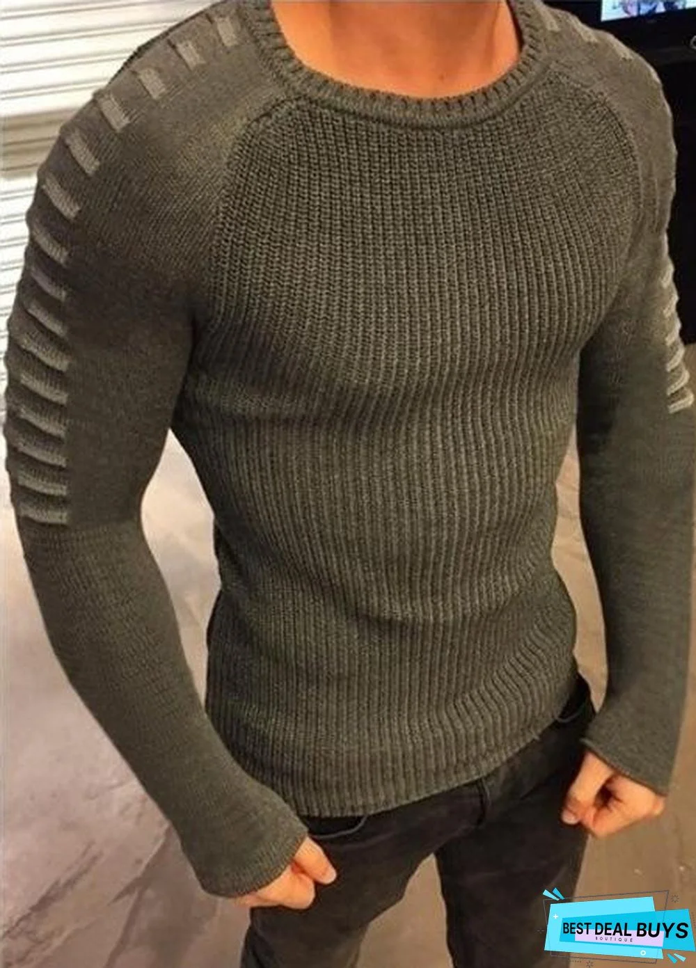 Men's Slim Long Sleeve Round Neck Knitted Top