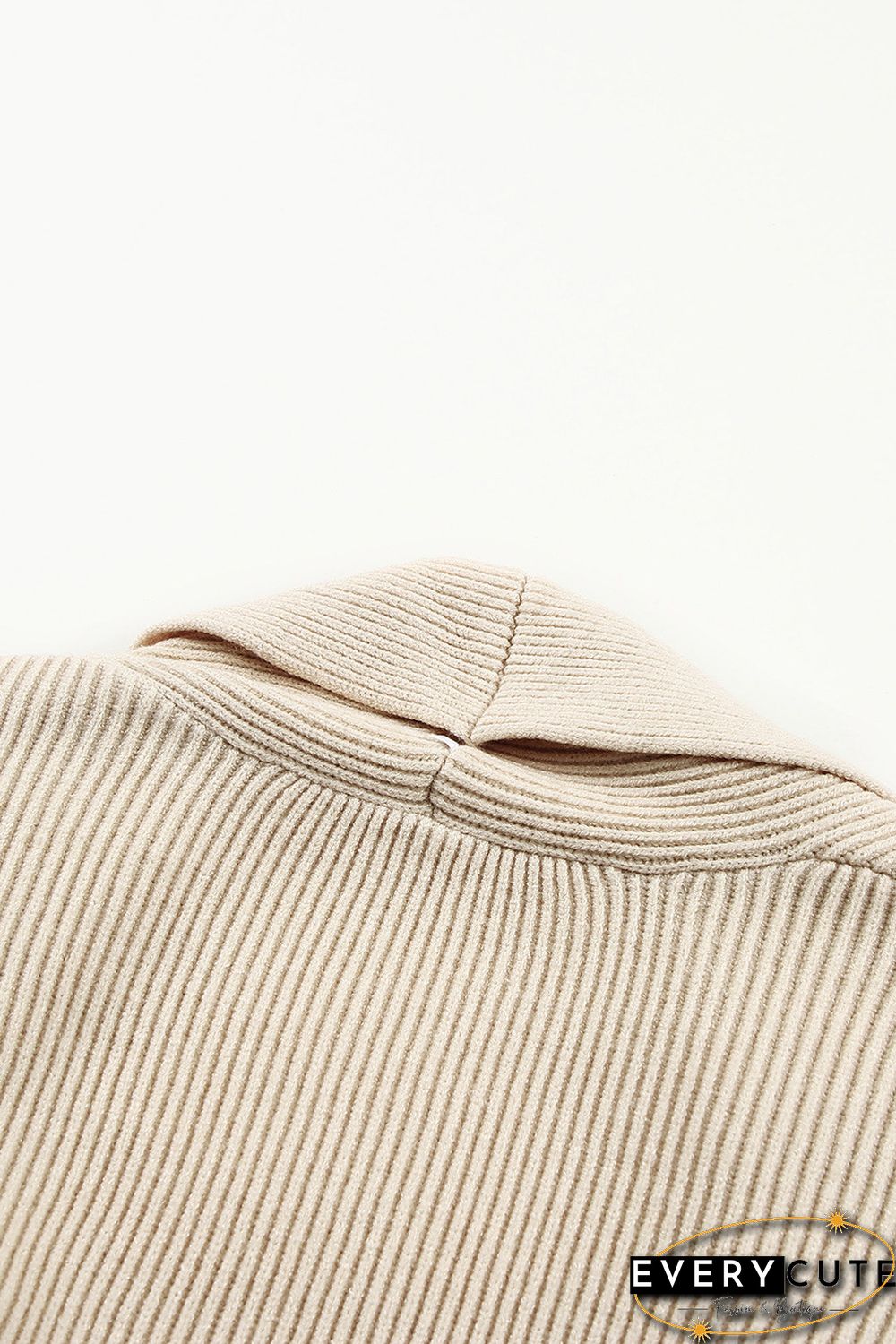 Apricot Robe Style Rib Knit Pocketed Cardigan with Belt