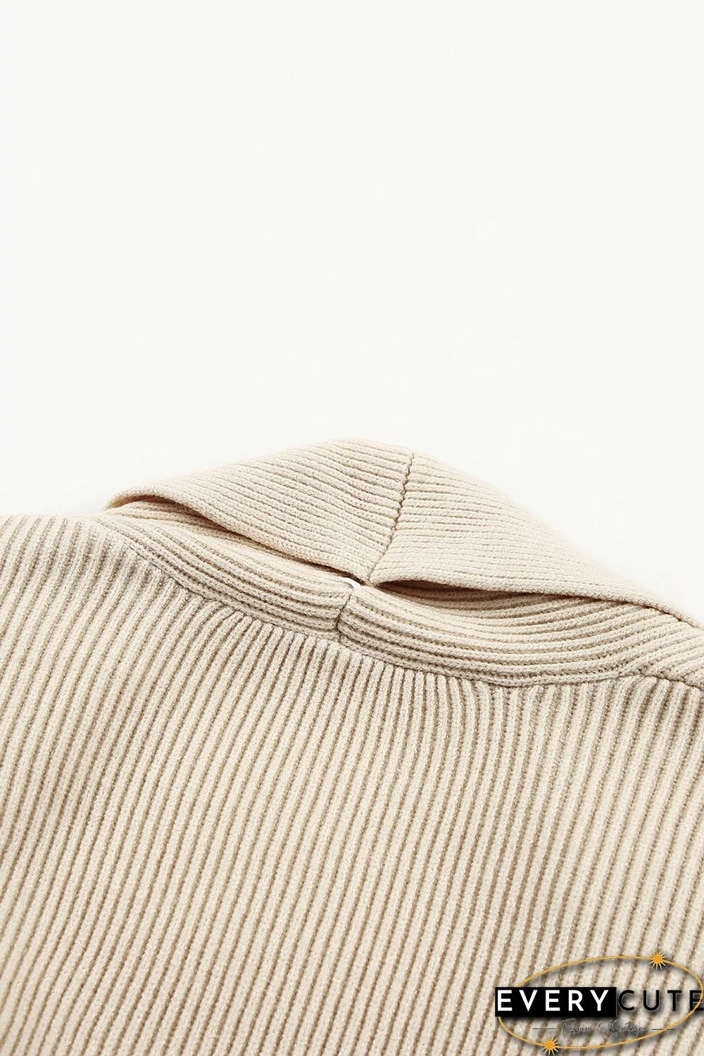 Apricot Robe Style Rib Knit Pocketed Cardigan with Belt