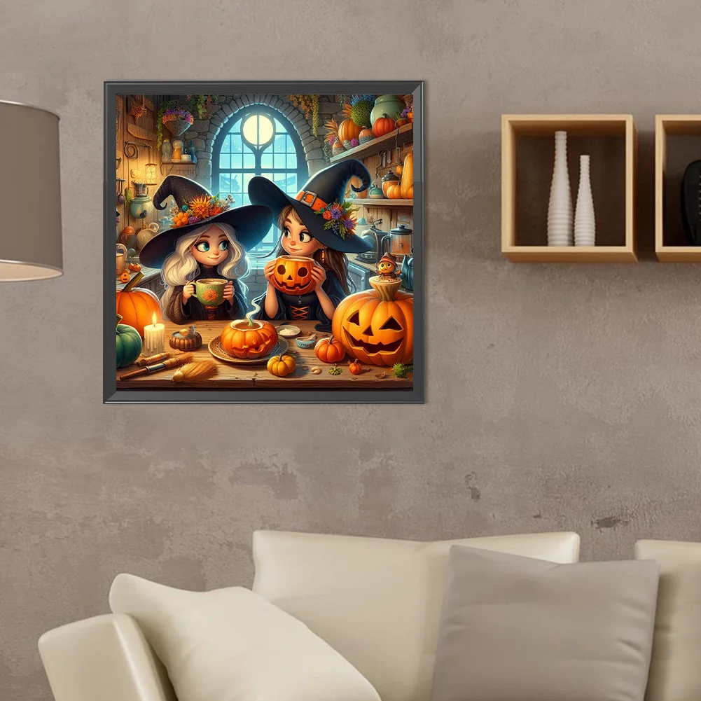 Diamond Painting - Full Round Drill - Halloween Witch Pumpkin(Canvas|40*40cm)