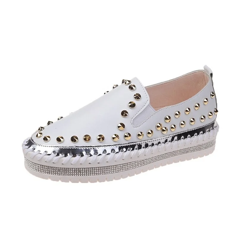 Qengg Woman's Flats Loafers Shoes Comfortable Leather Casual Shoes New Rivet Slip on Flat Shoes Women's Sports Shoes Zapatillas Mujer