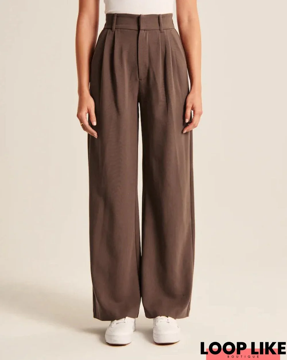 High Waist Straight Trousers With Pockets Wide Leg Casual Suit Pants For Women