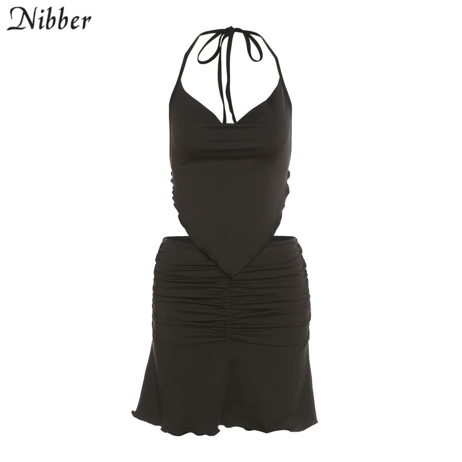NIBBER Sexy Solid 2Two Piece Sets Women Sleeveless Camisole + Folds Mini Skirt 2021 Street Casual Wear Summer Skirt Suits Female