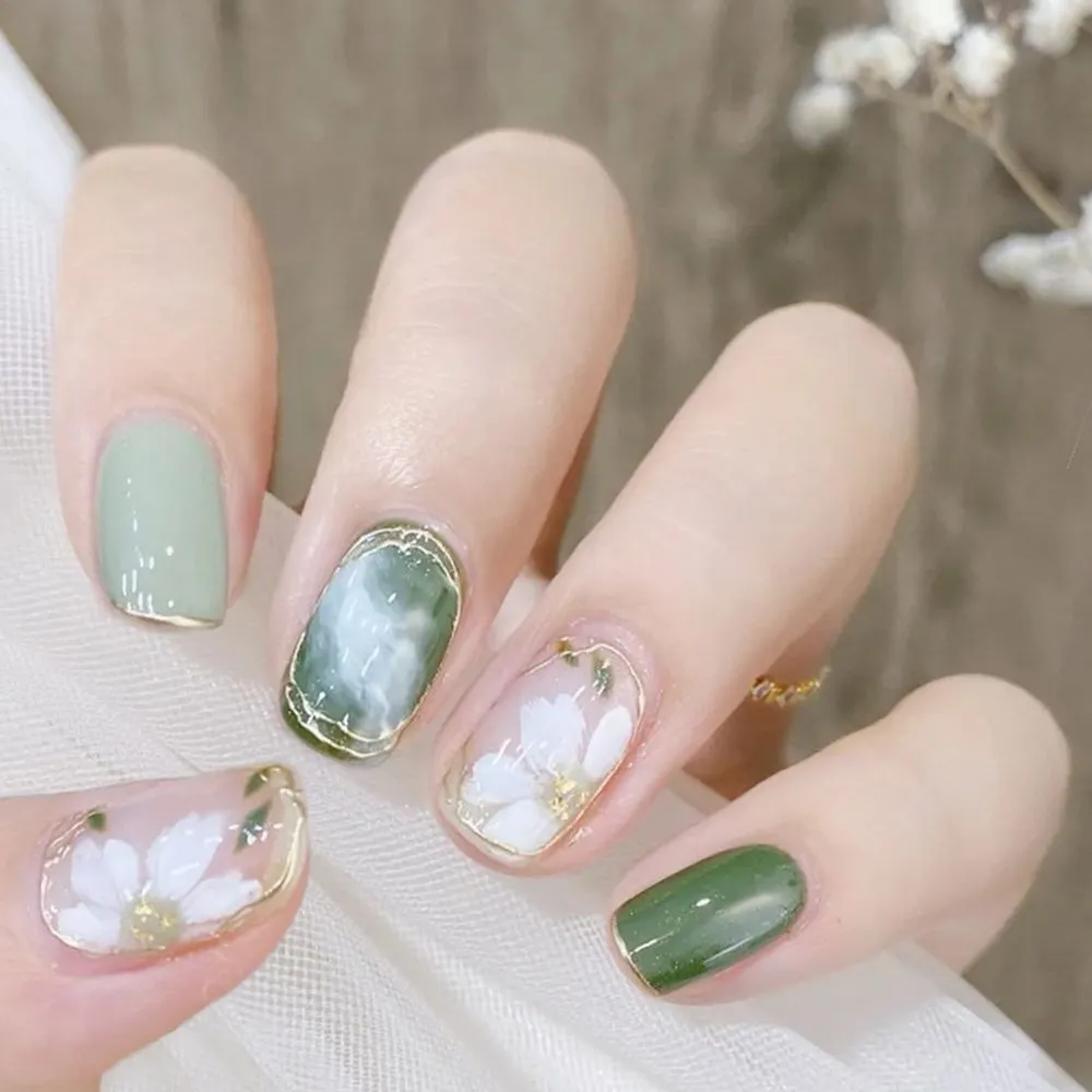 24pcs/set Sweet Girl Manicure oval head with heart pattern design press on nails wearable full cover fake nail tips Detachable