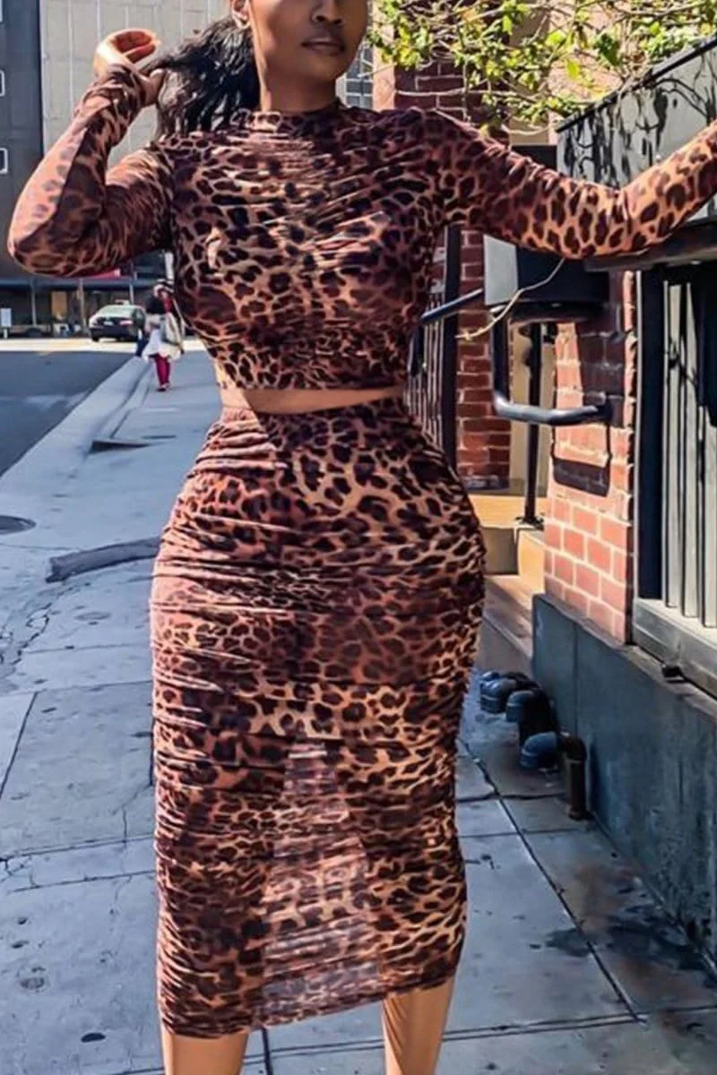 Sexy Mesh Perspective Leopard Two-Pieces