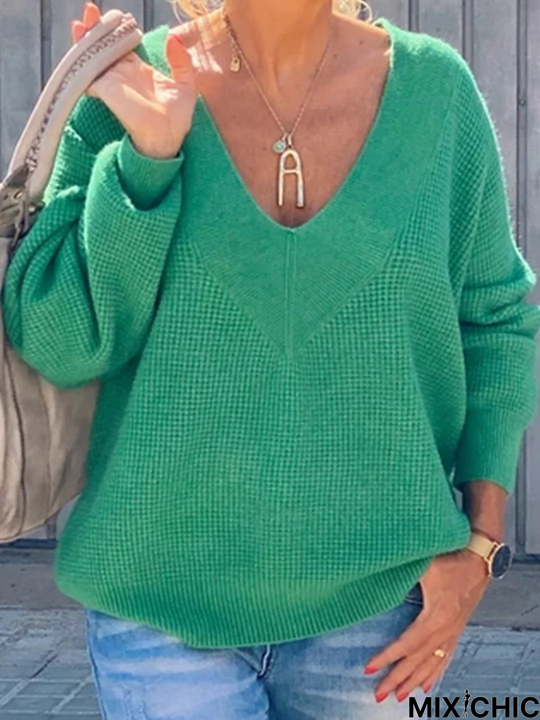 V Neck Casual Tunic Sweater Knit Jumper