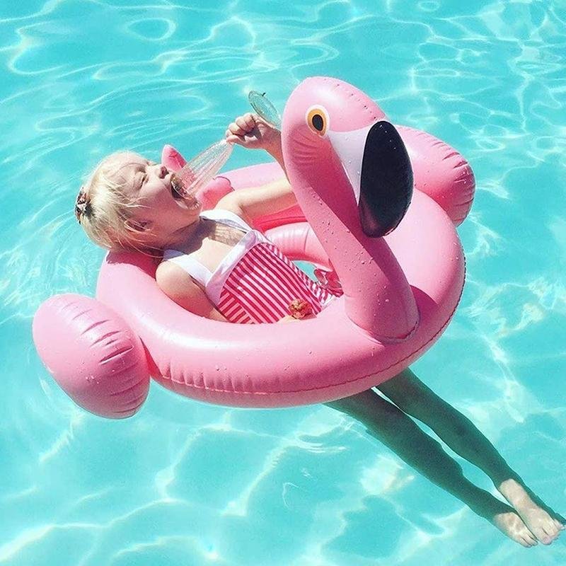 Flamingo Baby Inflatable Toddler Pool Float Swimming Ring with Sun Canopy for The Age 6-48 Months - vzzhome