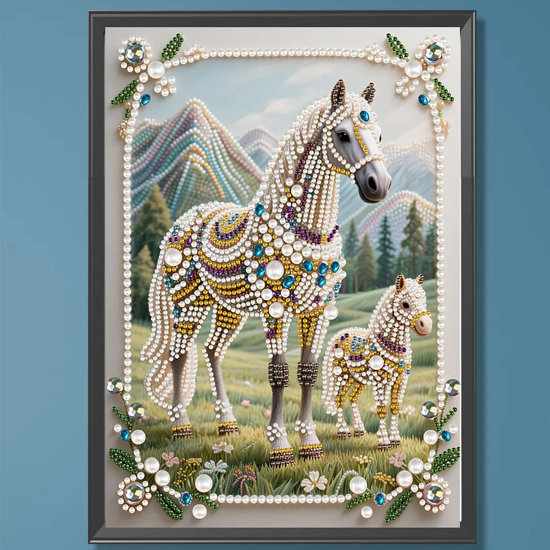Horse Special Shaped 5D DIY Partial Drill Pearl Gem Diamond Art Painting Kit for Adults Beginners Home Decor Art Craft Pearl Diamond Painting 30x40cm