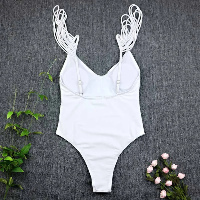 Tassel One Piece Swimwear 2020 Sexy Women Deep V Swimsuit Backless Cross Monokini Bandage Bathing Suit Bodysuit Beach Wear 3303